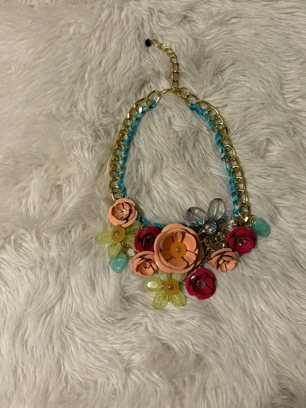 Aratta Multicolor Floral Statement Necklace - Peach, Pink, Yellow & Aqua